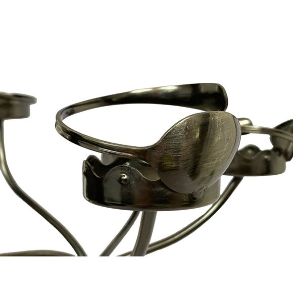 Candelabra Modernist Artsy Pewter Finish Spoon Fork Candle Holder Flatware Art - Picture 6 of 14